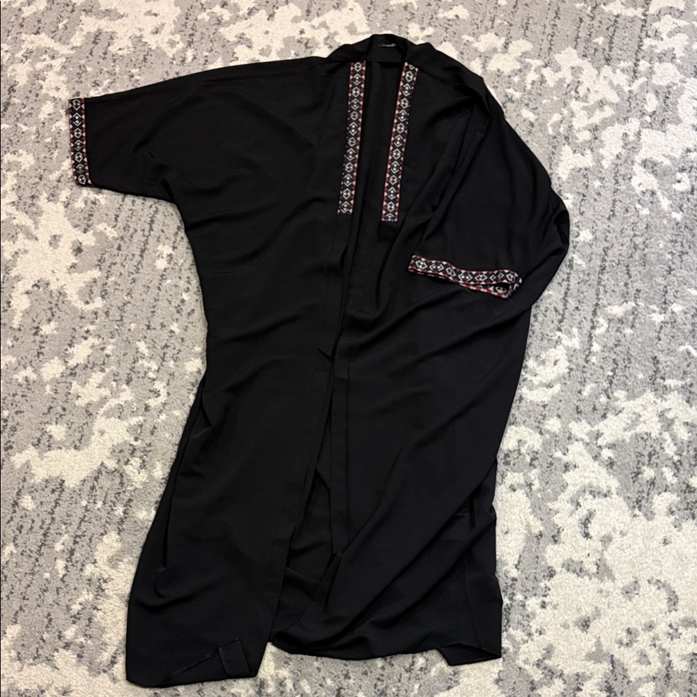 Black Kimono with Embroidered Trim